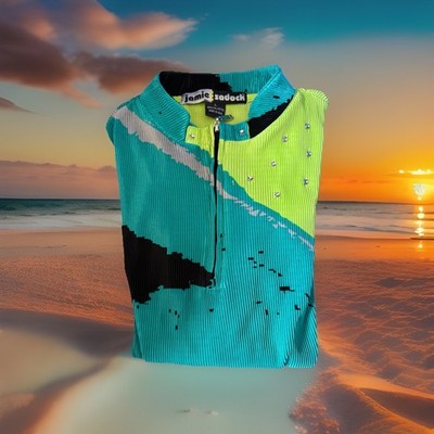 Jamie Sadock Women's Golf Shirt! Size L! Lime/Teal/Silver EUC! | eBay