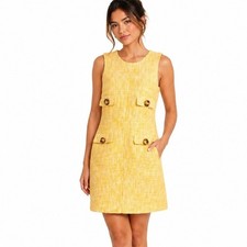 Michael Kors Yellow Tweed Sleeveless Shift Dress Four Pocket Button Front | 4