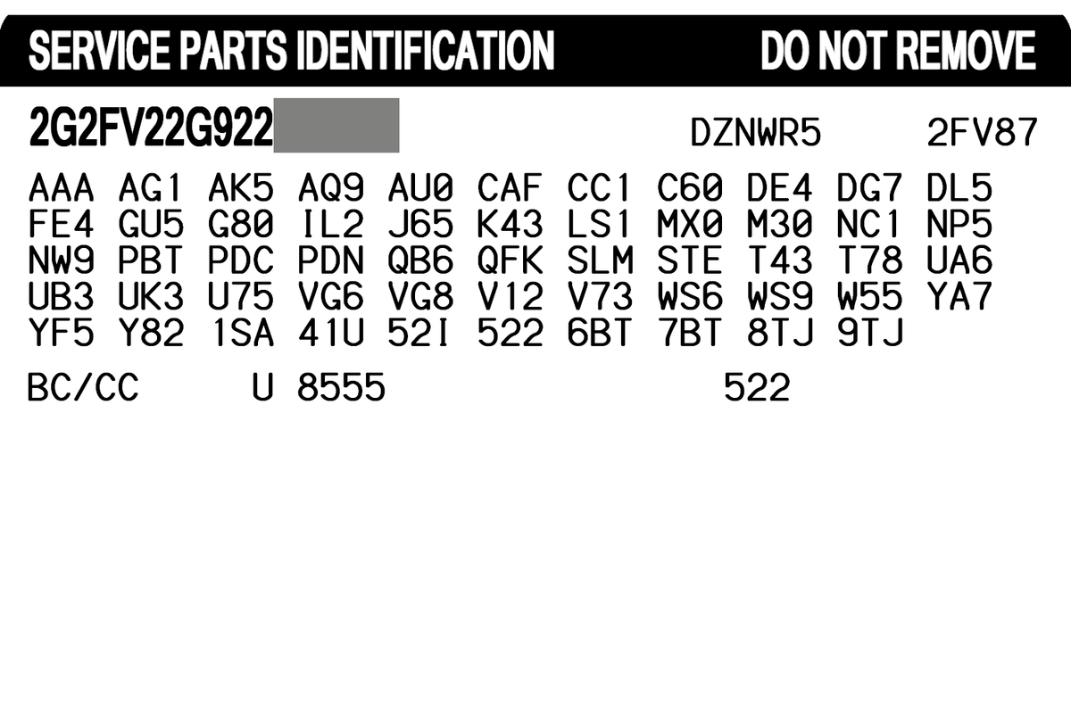 Reproduction SPID Label for 2007 - 2010 Saturn Sky - For Missing