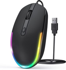 Wired Mouse, RGB Backlit 1600 DPI Corded Mouse for Laptop/PC, Black