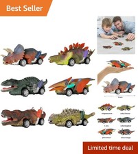 6-Pack Dinosaur Pull Back Toy Cars for Kids - T-Rex and Friends Inside 