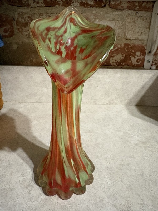 Vintage Murano Style Orange And Green Vase