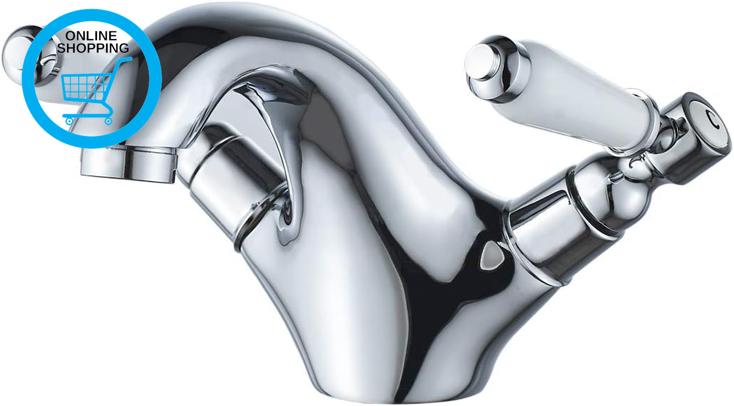 Dual Lever Basin Mixer Taps, Bathroom Sink Mixer Taps Chrome Hot and Cold Faucet