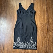 Vintage Y2K 90s Express Dress 11/12 Black Embroidered V-Neck Sleeveless Cocktail