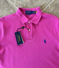 Polo Ralph Lauren Custom Slim Fit Mesh Polo Shirt M Pink w/Navy Pony 115 NWT