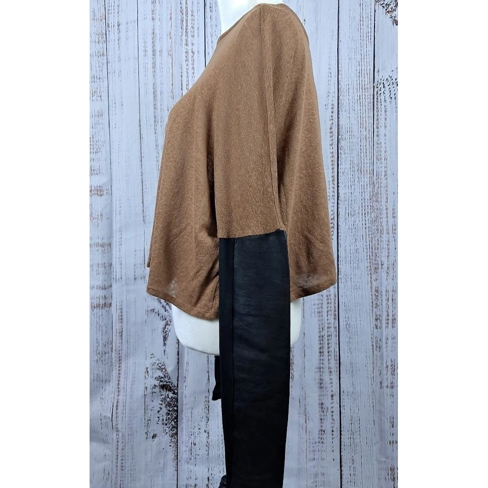 ELIZABETH AND JAMES M Cotton Top Brown Long Sleeve Black Leather Sleeve Moto - Image 4 of 4