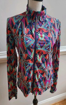 Title Nine Medium Geometric Print Full Zip Stretch Long Sleeve Jacket Activewear