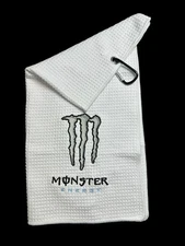 Monster Energy Golf Towel (31k Stitch) (8in x 16in) 5in Logo (White)