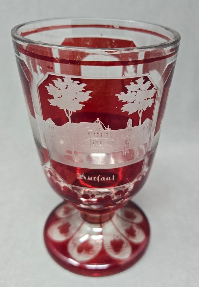 Ruby Flashed Spa Glass Architectural Etchings C. 1880 - Image 3 of 4