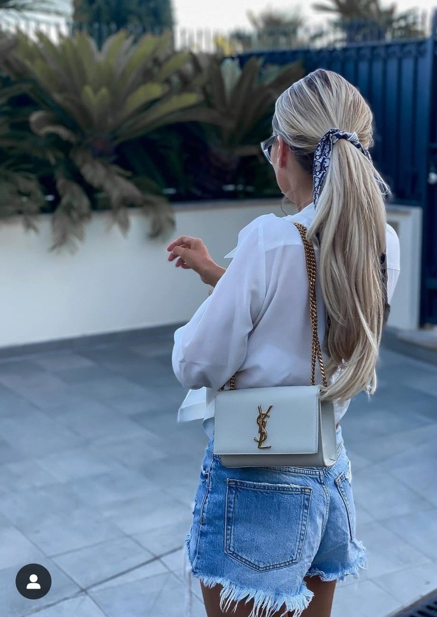 YSL SAINT LAURENT MONOGRAM KATE DOVE WHITE GOLD HARDWARE GRAINED