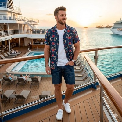 Thread Ware Navy Hey There Sailor Shirt Mens M Button Up Mermaid Pin Up Tattoo 