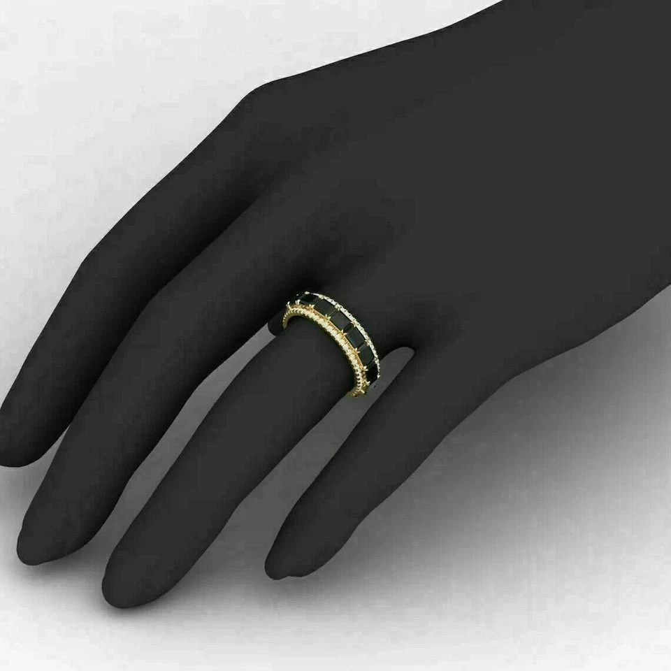 Anillo de eternidad completo de diamantes enchapado en oro amarillo de 14 quilates de 2,2 quilates creado en laboratorio Foto 3 de 4