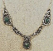 Vintage Israeli Ornate Sterling Silver Eilat Stone  18" Necklace 21 Grams