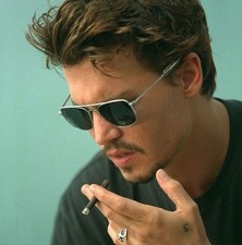 "Johnny Depp" Sunglasses W/Silver Frame  Black Polarized Lenses  chrome case.