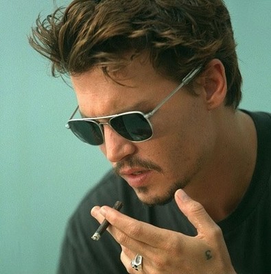 ''Johnny Depp'' Sunglasses W/Silver Frame & Black Polarized Lenses & chrome case.