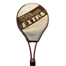 Vintage Wilson Extra Tennis Racket and Cover Case Wood Handle Red Frame