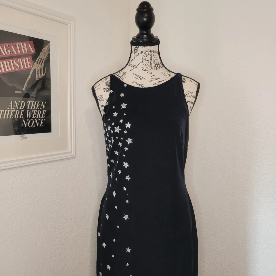 Vintage 90s Y2K Velvet Celestial Stars Whimsigoth Dress Juniors 9/10 - Image 3 of 4