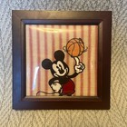 Vintage Disney Mickey Mouse Basketball Embroidered Framed Art