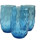 Vintage Anchor Hocking Madrid Aqua Blue Tumblers Diamond Quilted 3 3/4” Set Of 3