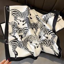100 Mulberry Silk 26" Square Scarf Women neckerchief Wrap Black and White Zebra