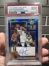 2019-20 Contenders Optic 1982 Tribute Auto Blue /20 Giannis Antetokounmpo PSA 10