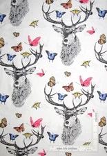 Deer Antler Butterflies White Cotton Fabric Michael Miller CX6889 By The Yard