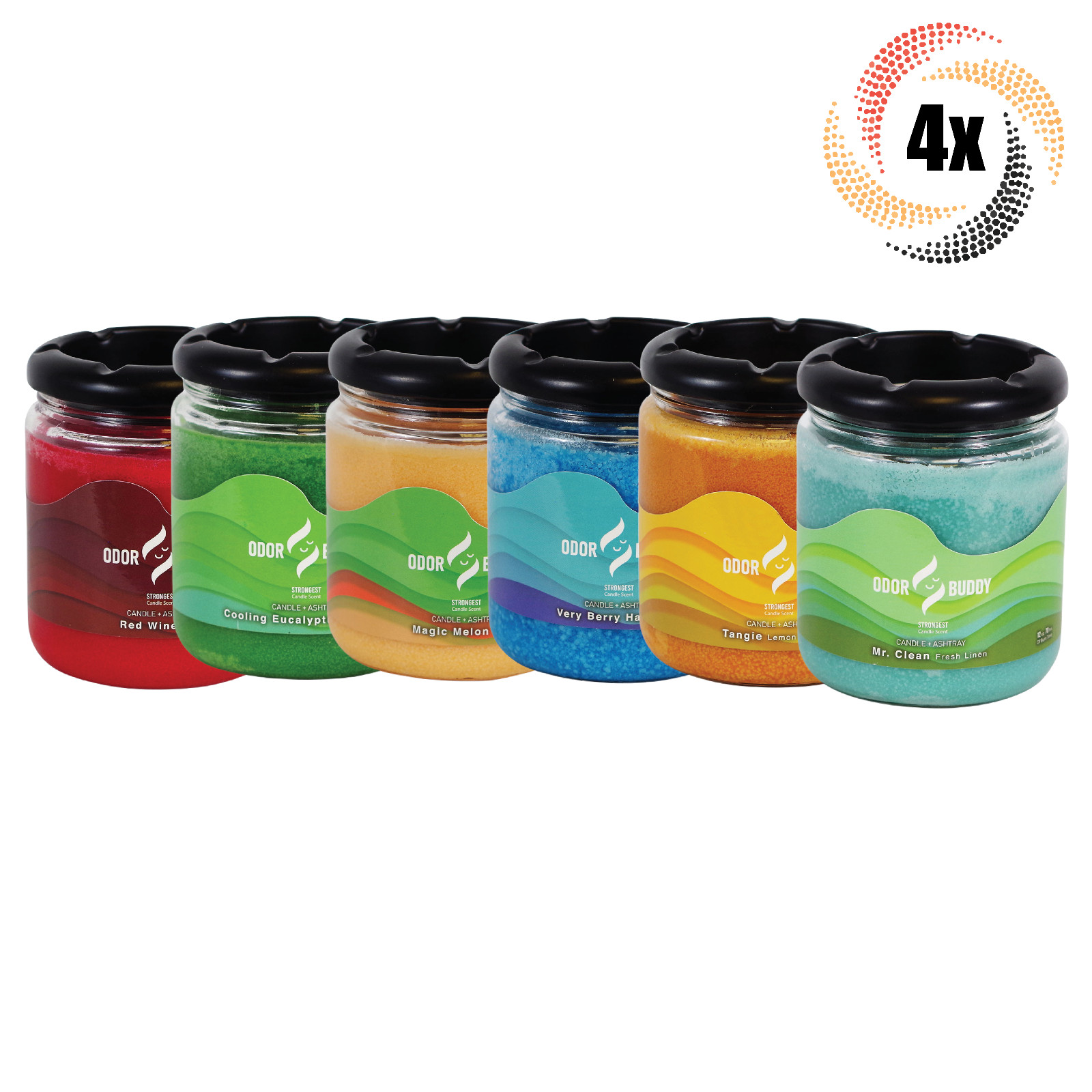 4x Candle Odor Buddy Variety Odor Eliminator Candle Ashtray | 12oz | Mix - Match