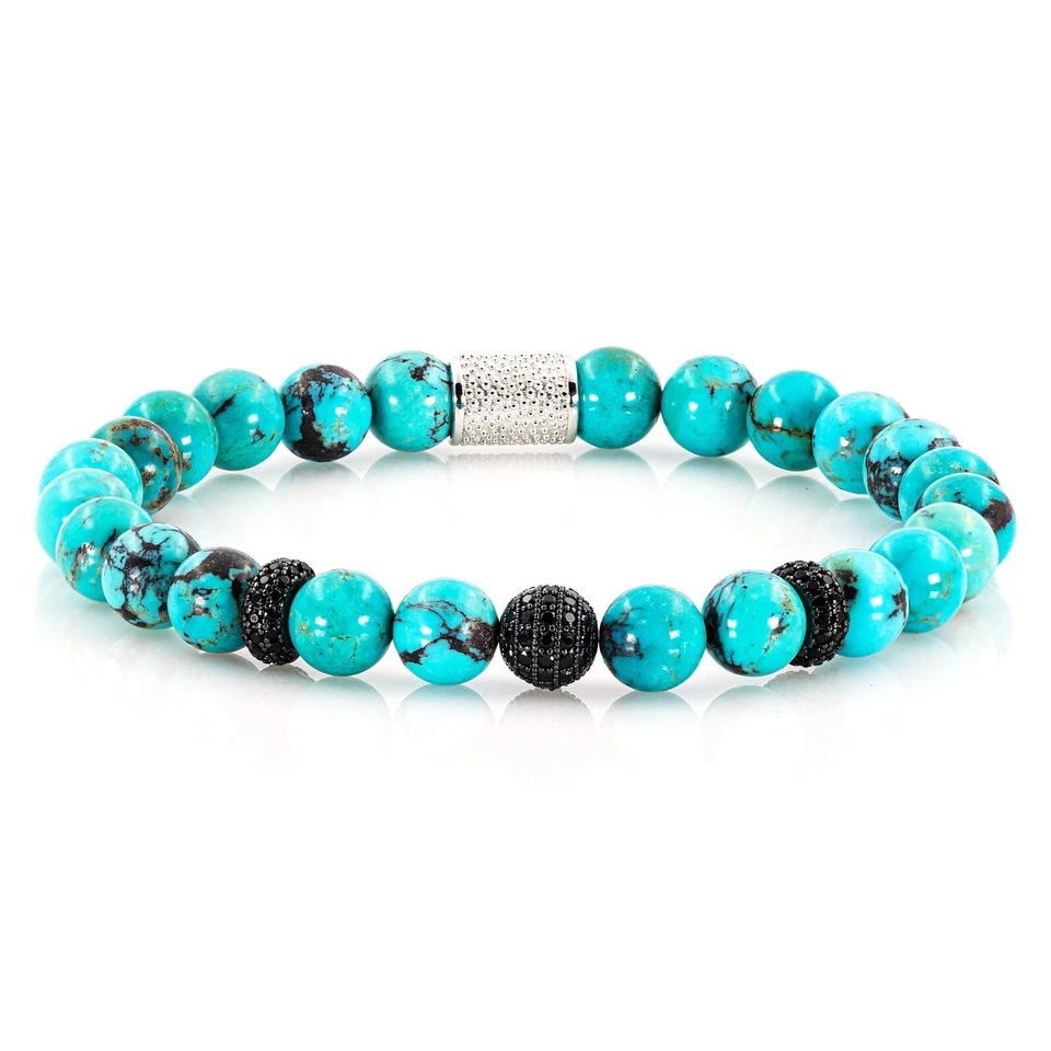 Türkis 925 Sterling Silber Armband Bracelet Perlenarmband echter USA Zirkon - Bild 4 von 4