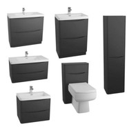 Modern Anthracite Bathroom Furniture Units Cabinets Basin Vanity WC 2 Draw Bali