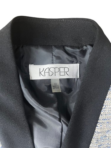 KASPER Size 12 Women's Gray Black TWEED CAREER JACKET BLAZER KNIT 1 BUTTON SUIT - Picture 2 of 8