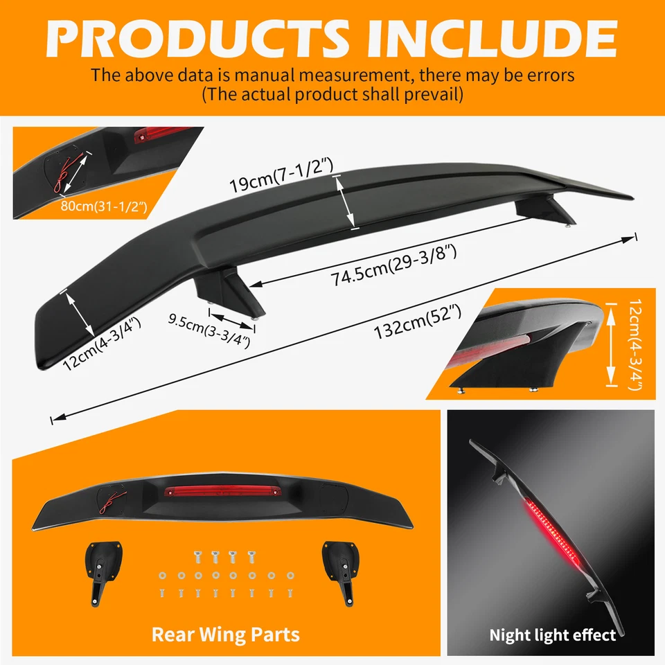 Alerón trasero deportivo de 52" con luz LED de freno para Ford Mustang 1970-1973 Foto 2 de 4