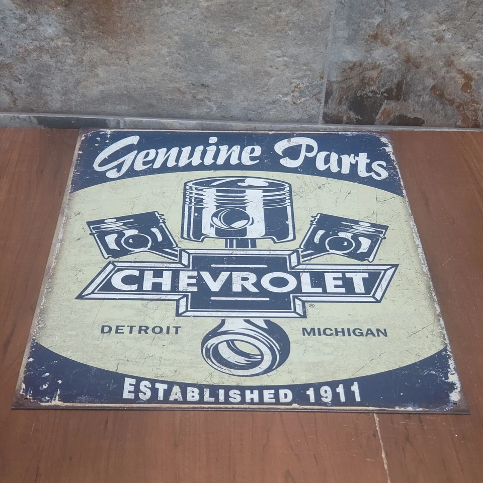Genuine Parts Chevrolet Service Tin Sign GM Chevy Parts and Pistons - Image 4 of 4