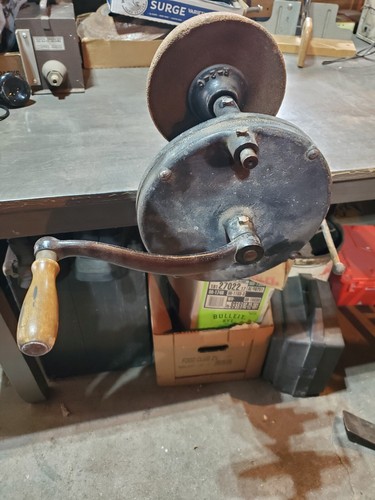 Antique Cheney Hand crank bench grinder & guides adjustable knife makers tool