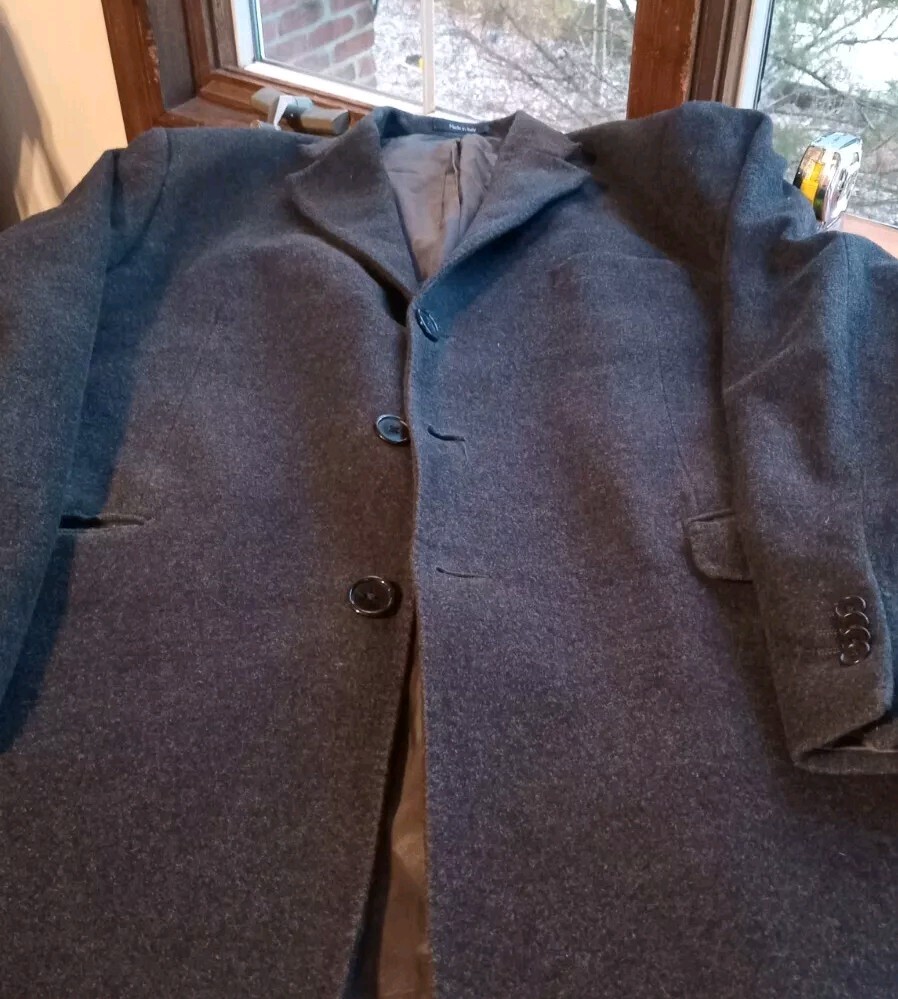 Giacca trench lungo tweed vintage uomo YVES SAINT LAURENT grigio antracite taglia 50