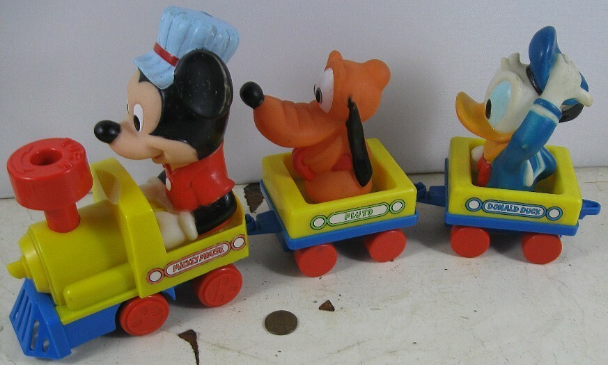 Vintage Plastic Train Set Walt Disney Illco Toy WindUp Mickey Mouse
