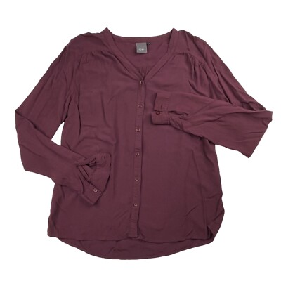 Ichi Marlene Maroon Button Up Blouse Womens Small 