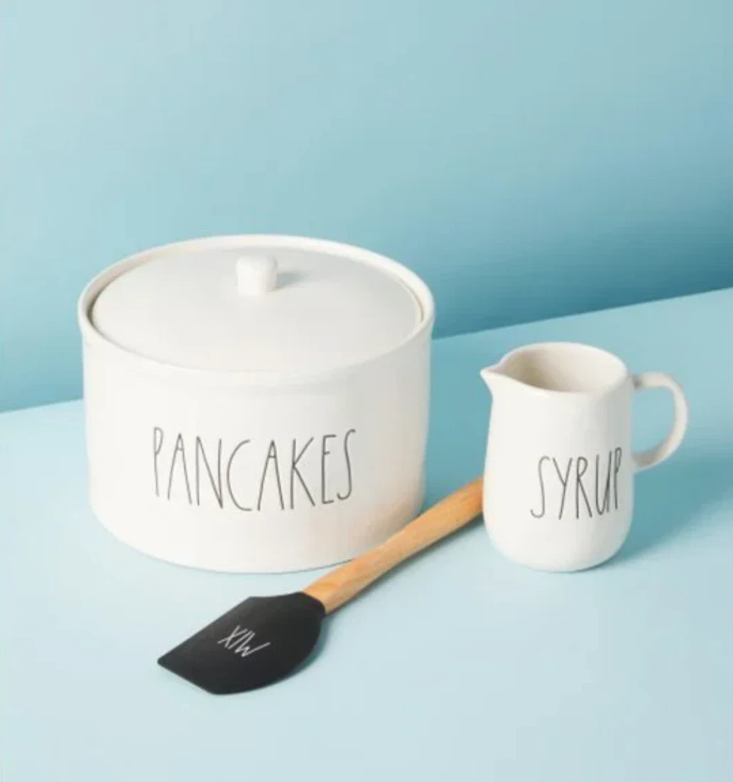 Rae Dunn Pancakes Warmer and Syrup Carafe Breakfast Set Housewares