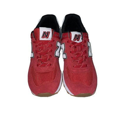 New Balance 574 Running Shoes Mens D Red Gray Suede