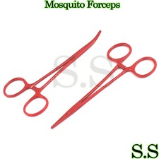 2 Mosquito Hemostat Forceps 5" Str  Cvd Red Color Surgical Instrument