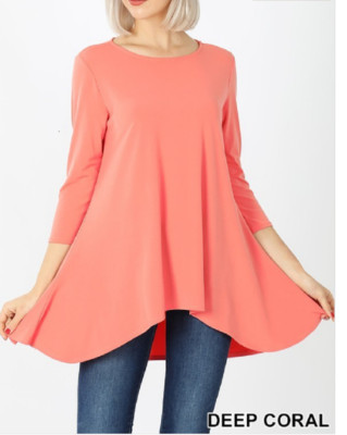  Zenana 1X  Premium ITY Poly.  Blend Stretch Fabric 3/4 Sleeve Round Neck Top 