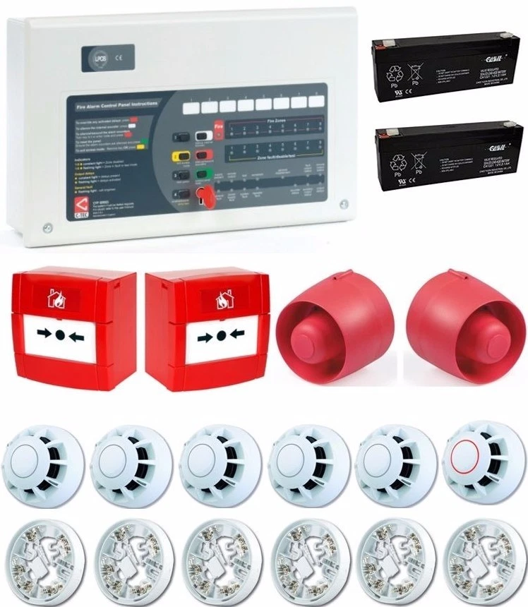 C-TEC 2 Zone Conventional Fire Alarm Kit 6 Detectors 2 Call Points 2 Sounders