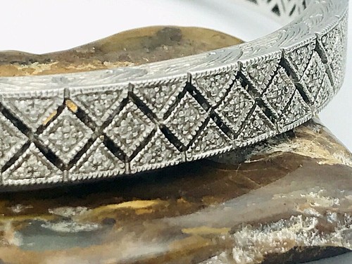 Signiertes ISP 925 Sterlingsilber klappbar Diamant Manschette Armband - Bild 4 von 11
