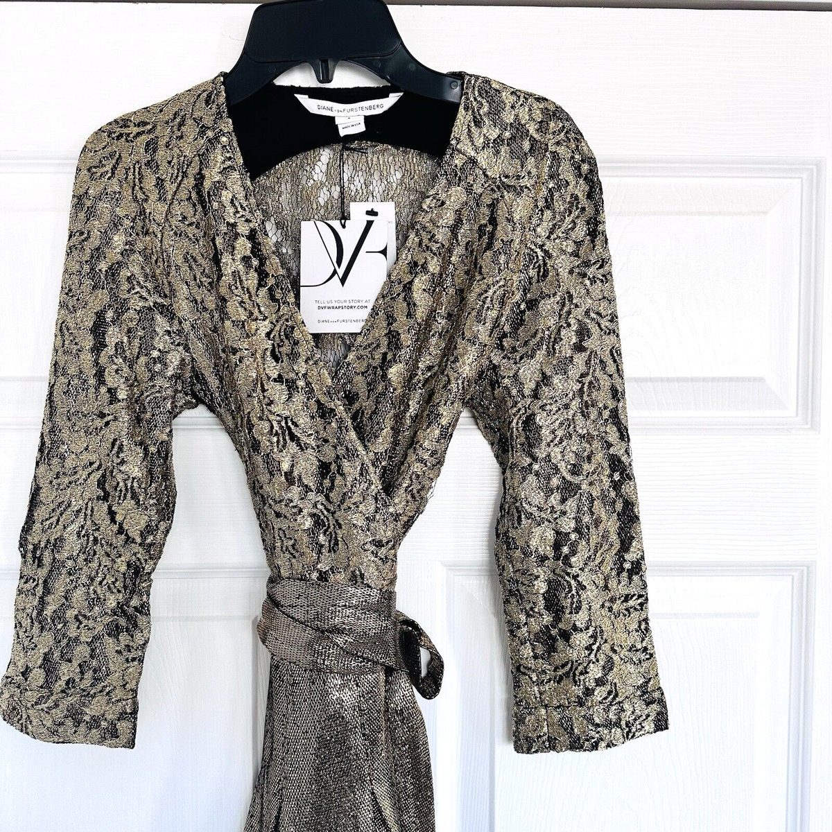 dvf lace wrap dress Diane Von Furstenberg Lace Printed Silk Wrap Dress-sz S/M  The Phonebooth