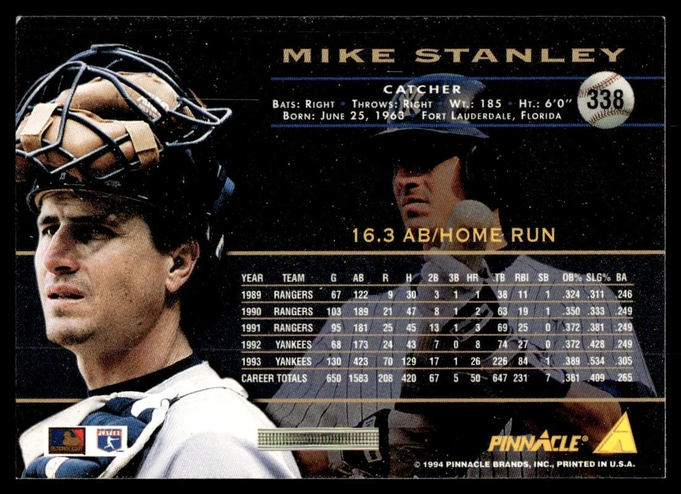 1994 Pinnacle Mike Stanley New York Yankees #338 - Image 2 of 2