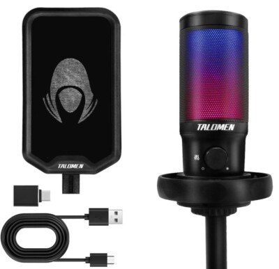 Talomen Gaming Microphone USB PC Mic With Gain Adjustment & Zero Latency Mode