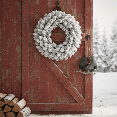 24 inch Wreath Snow Flock - Unlit - Picture 3 of 4