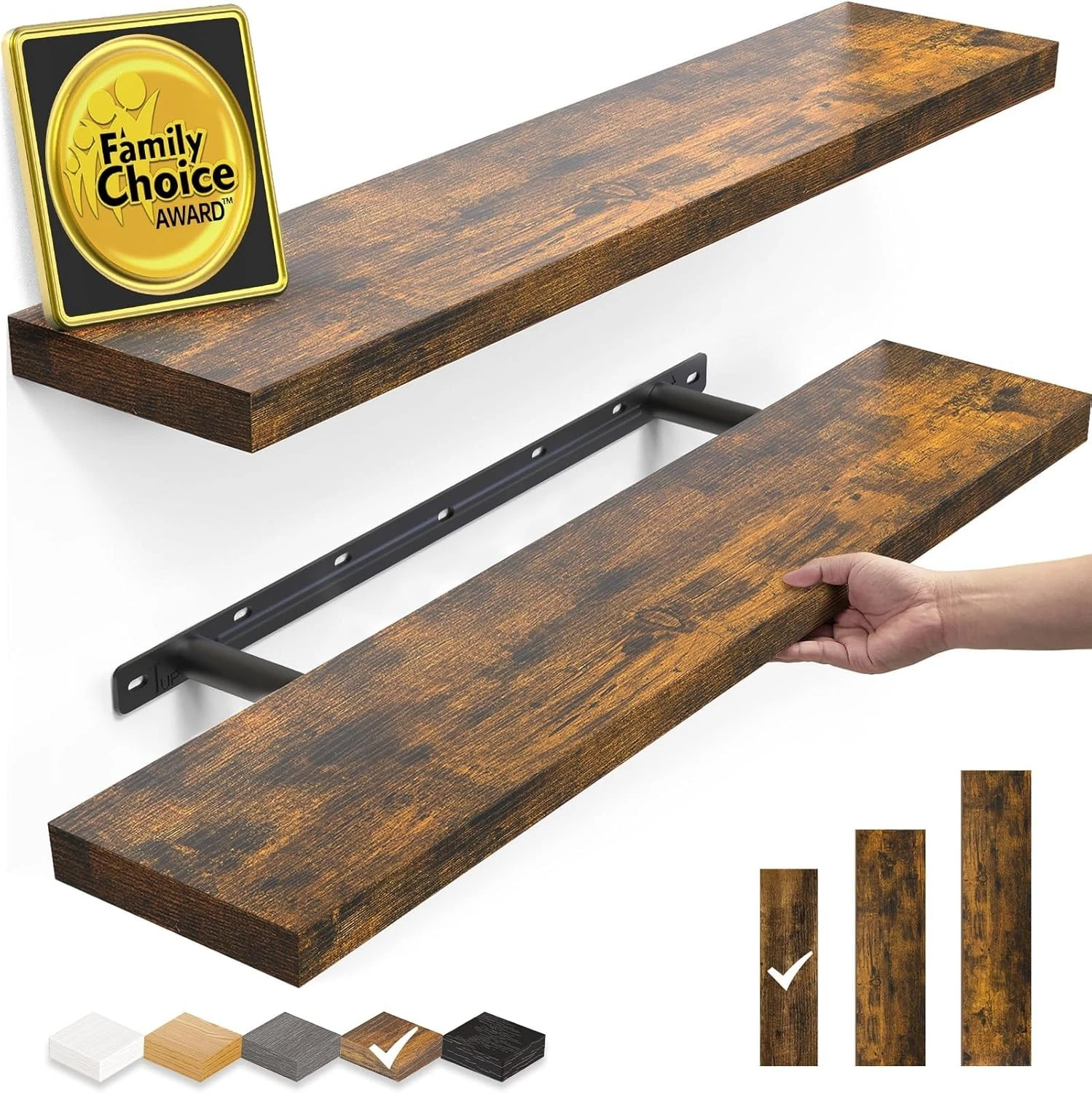 Wood Floating Shelves, Rustic Wall Mounted, 22.5 Inch, 2 Pack, Brown