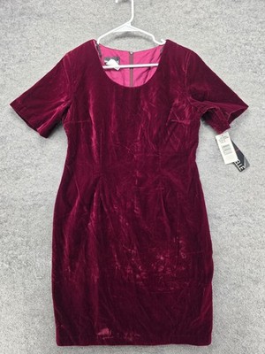 My Michelle Dress Womens 10P Red Sheath Knee Length Scoop Neck Velvet Lined