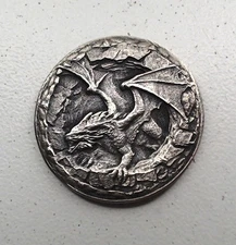 HOBO Winged Dragon In Cave Made From A REAL WWII Silver Nickel SIGNED
