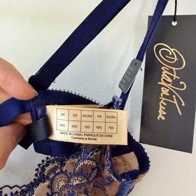 DITA VON TEESE Yvonne Underwire Bra Navy 12C Sheer Lace Lingerie NEW RRP $109.95